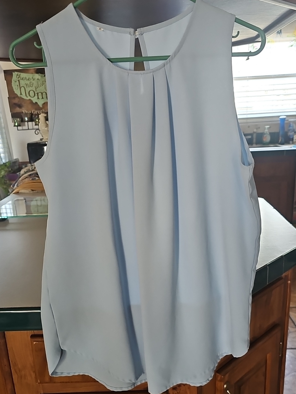 Light Blue Sleeveless Pleated Blouse